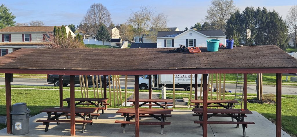 Original Image of roof of a pavilion before work done to the roof